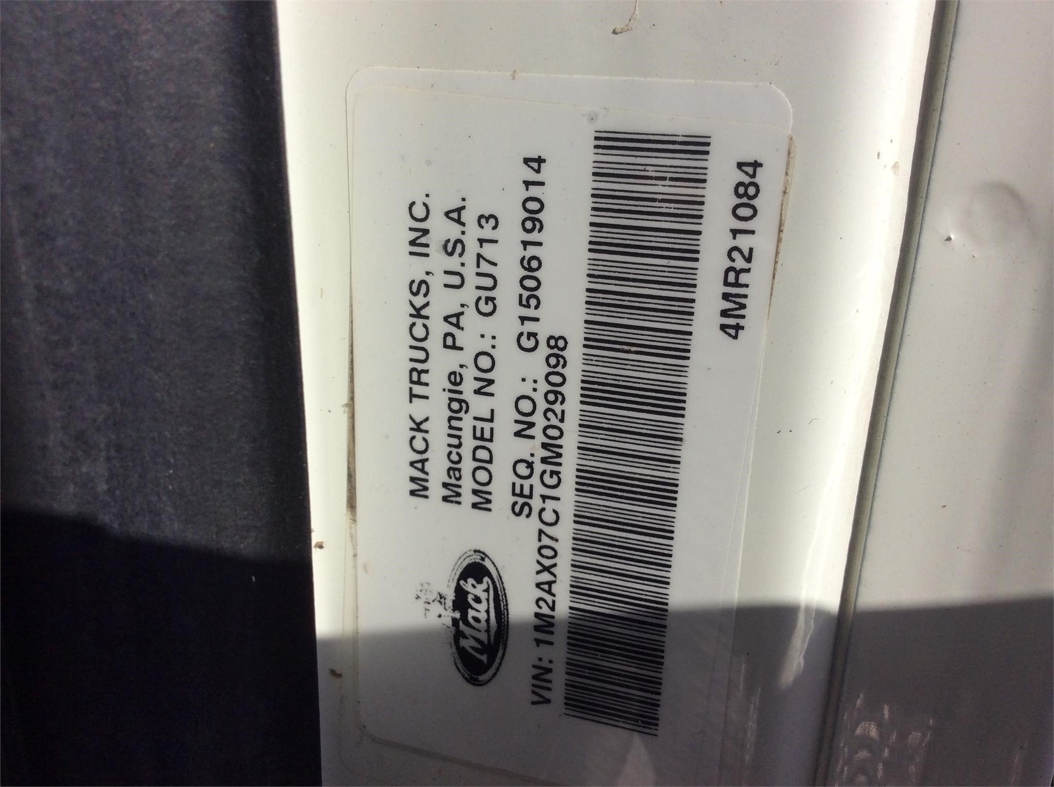 2016 MACK GRANITE GU713 8000433276 2016 MACK GRANITE GU713 8000433276