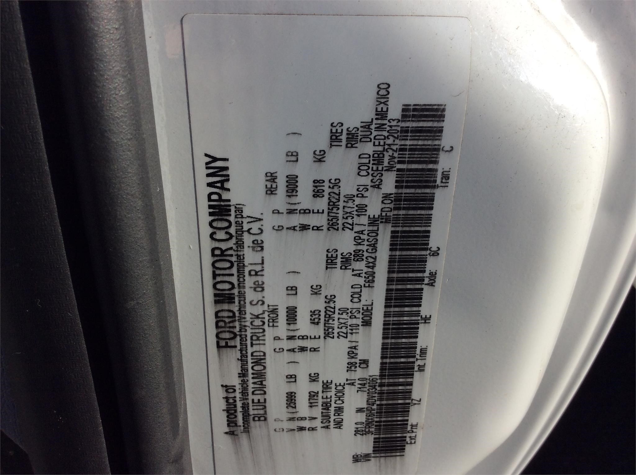 2013 FORD F650 XL SD 8006619127 2013 FORD F650 XL SD 8006619127