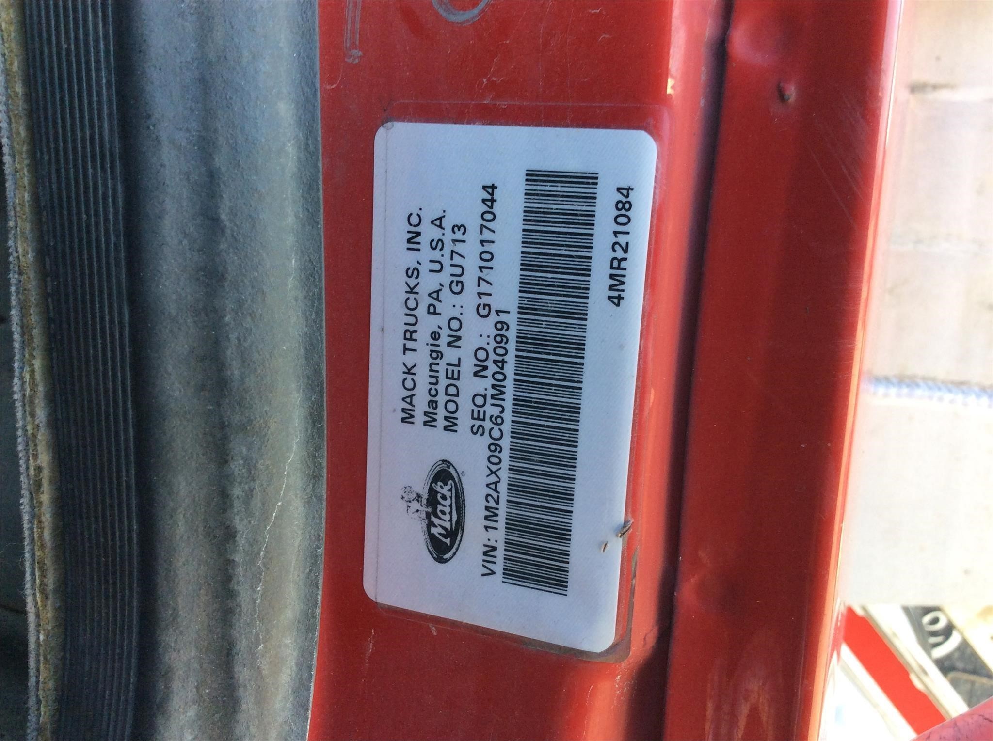 2018 MACK GRANITE GU713 8012661005 2018 MACK GRANITE GU713 8012661005