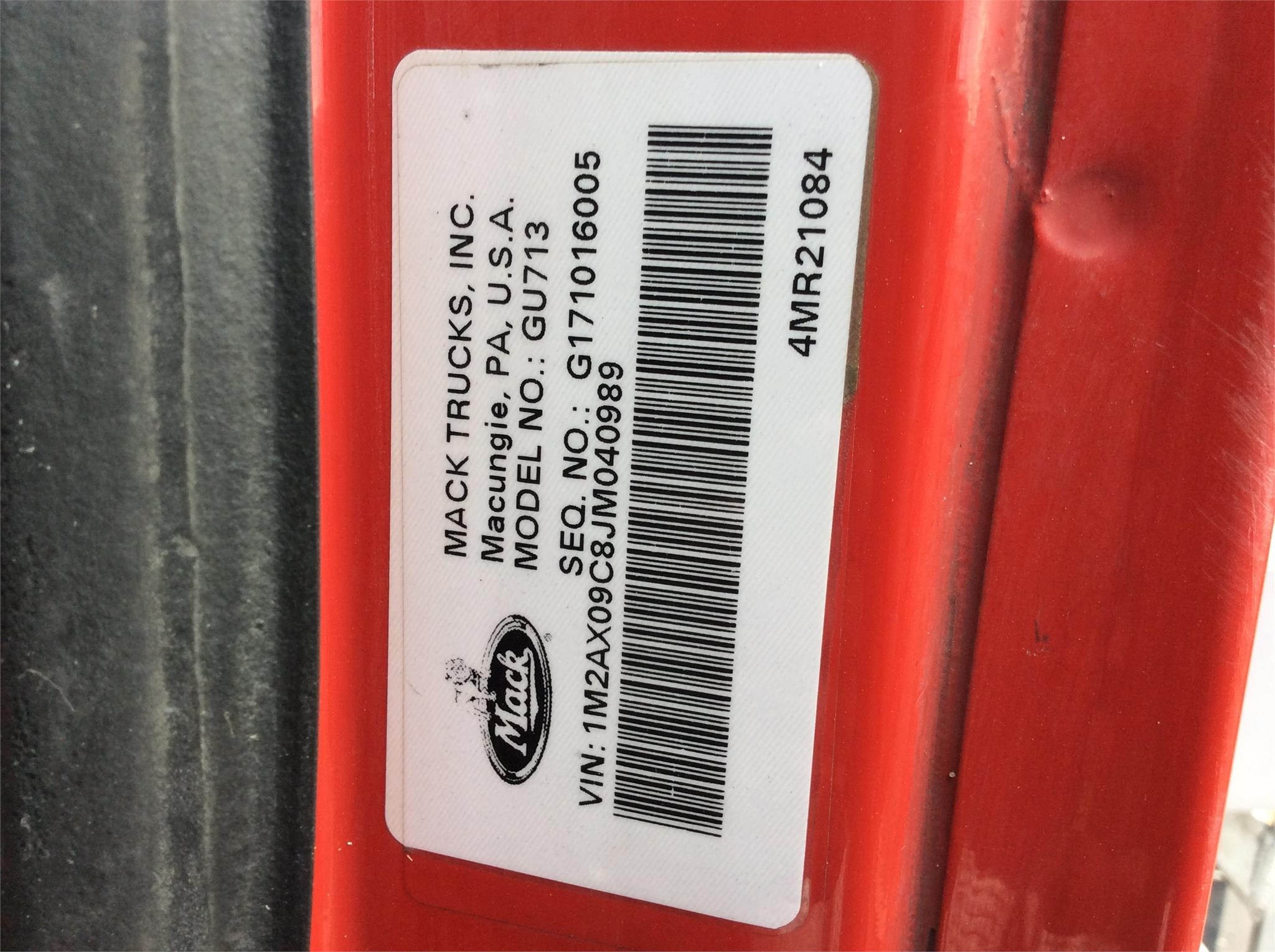 2018 MACK GRANITE GU713 8018219038 2018 MACK GRANITE GU713 8018219038