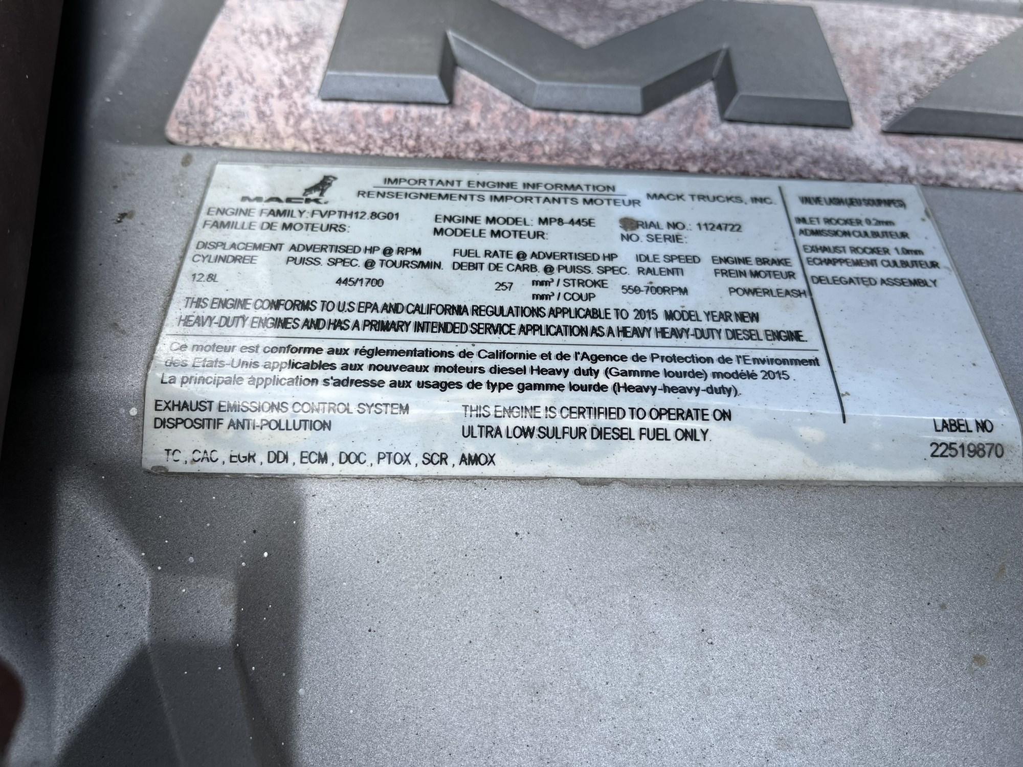 2016 MACK CXU613 1077943-08 2016 MACK CXU613 1077943-08