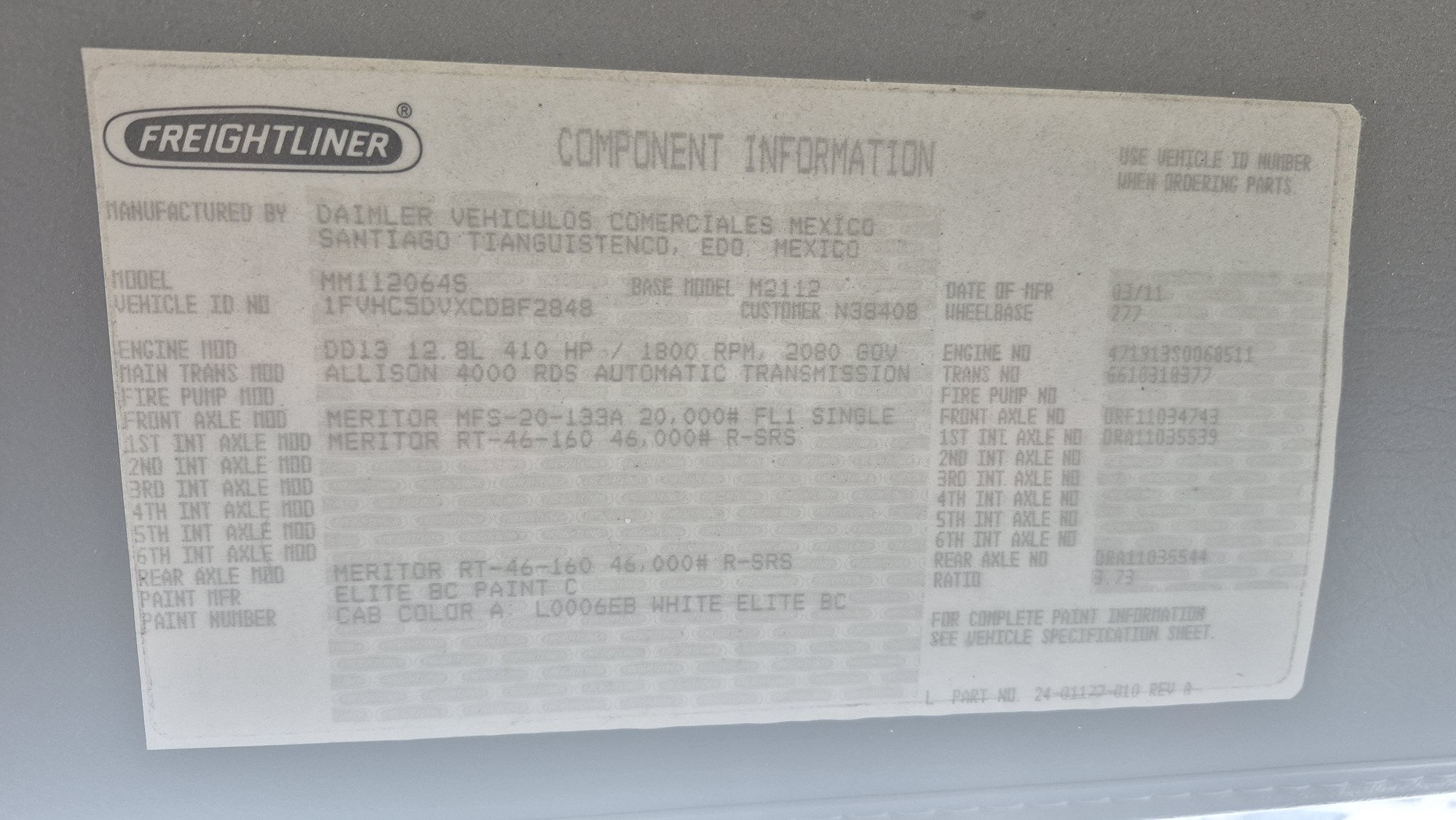 2012 FREIGHTLINER M2 1104503-07 2012 FREIGHTLINER M2 1104503-07
