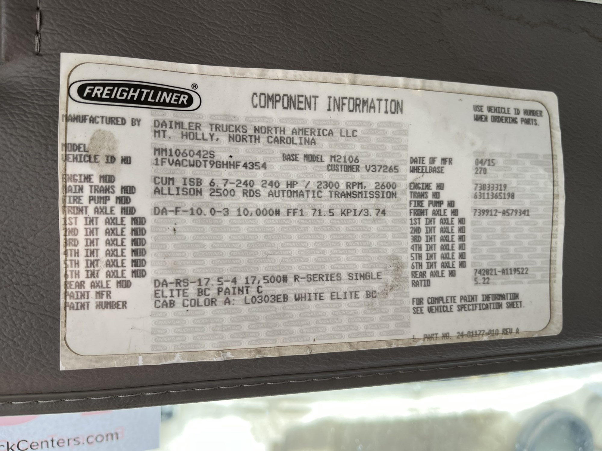 2016 FREIGHTLINER M2 1117994-05 2016 FREIGHTLINER M2 1117994-05